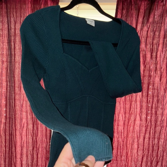 Abercrombie & Fitch Tops - A&F Dark Teal Ribbed Sweater Bodysuit